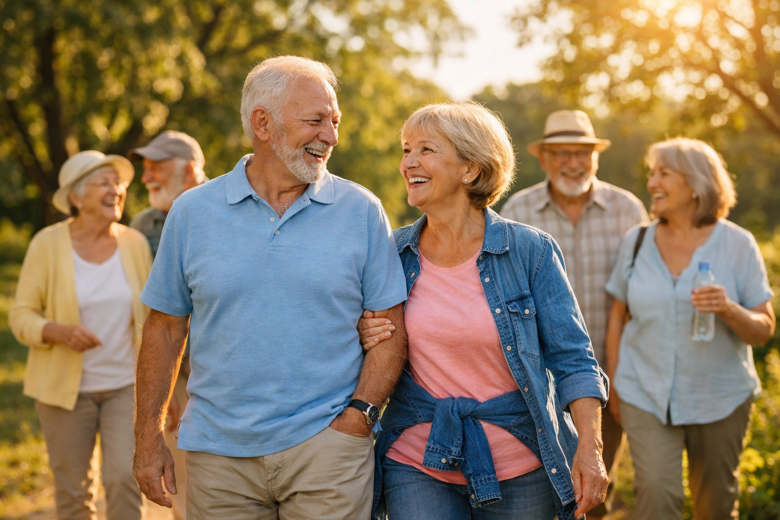 Paciente caminhando com a esposa